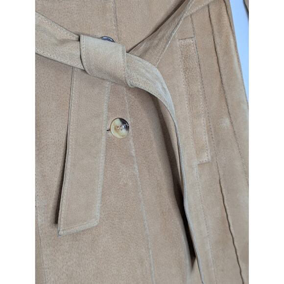 VINTAGE Sears PennyLane Tan Suede Leather LambswoolSherpa TieWaist Coat Jacket - Picture 15 of 16